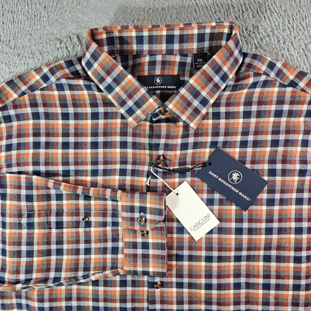 $150 NEW Hart Schaffner Marx Flannel Shirt Men XXL‎ Button Multicolor Plaid